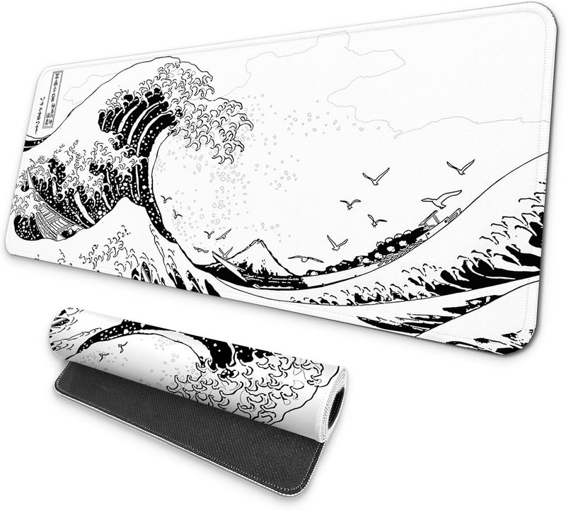 Mayflower Large Gaming Mouse Pad, Full Keyboard Mat, Long Laptop Mousepad, Computer Mouse Mat for Home and Office, Anti-Slip Rubber Base, 31.5 x 11.8 Inches (White Sea Wave) - Image 1